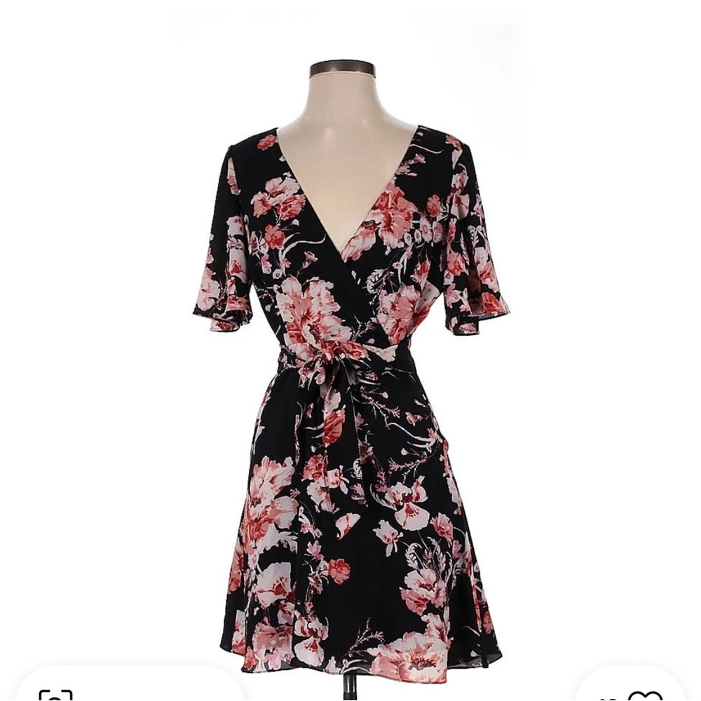Floral Black and Pink Wrap Dress